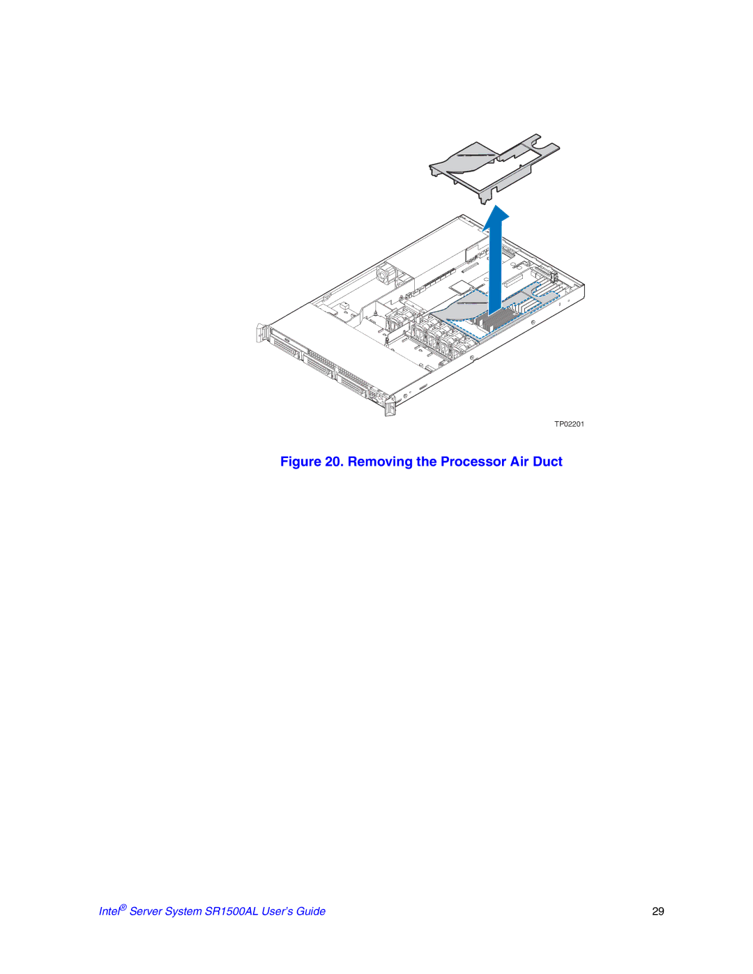 Intel SR1500AL manual Removing the Processor Air Duct 