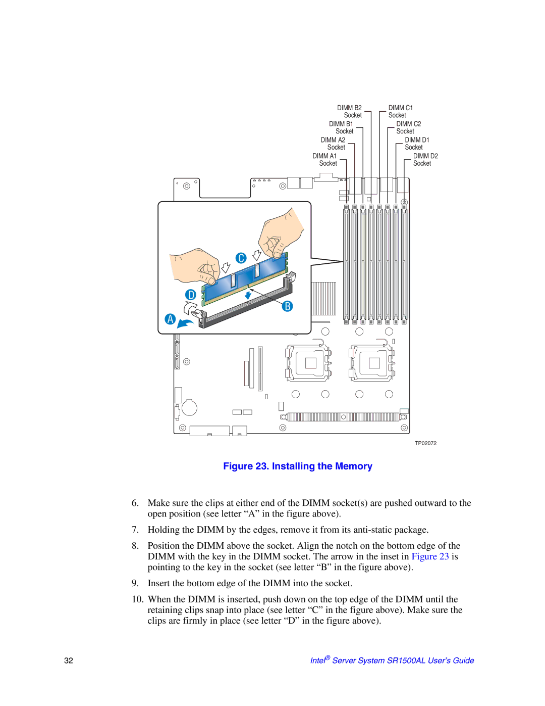 Intel SR1500AL manual Installing the Memory 