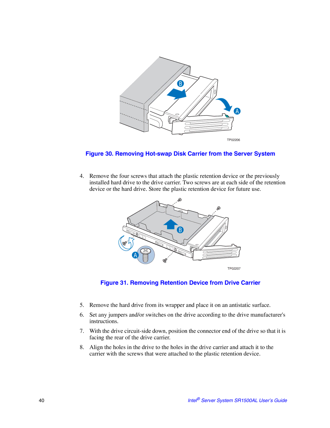 Intel SR1500AL manual Removing Hot-swap Disk Carrier from the Server System 