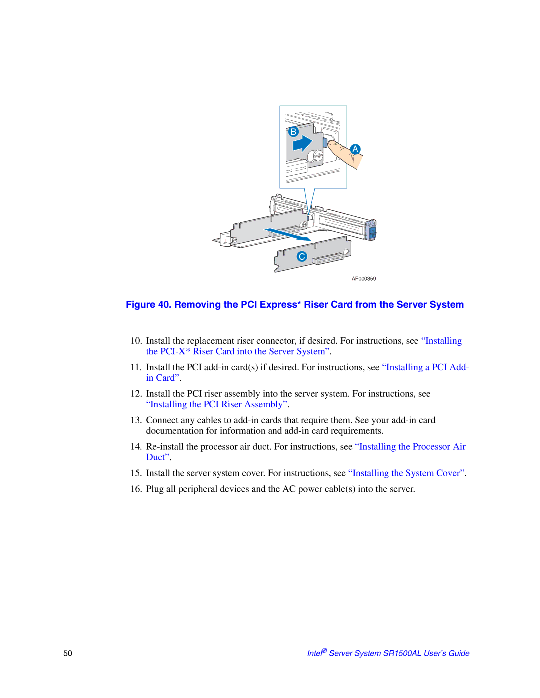 Intel SR1500AL manual Removing the PCI Express* Riser Card from the Server System 