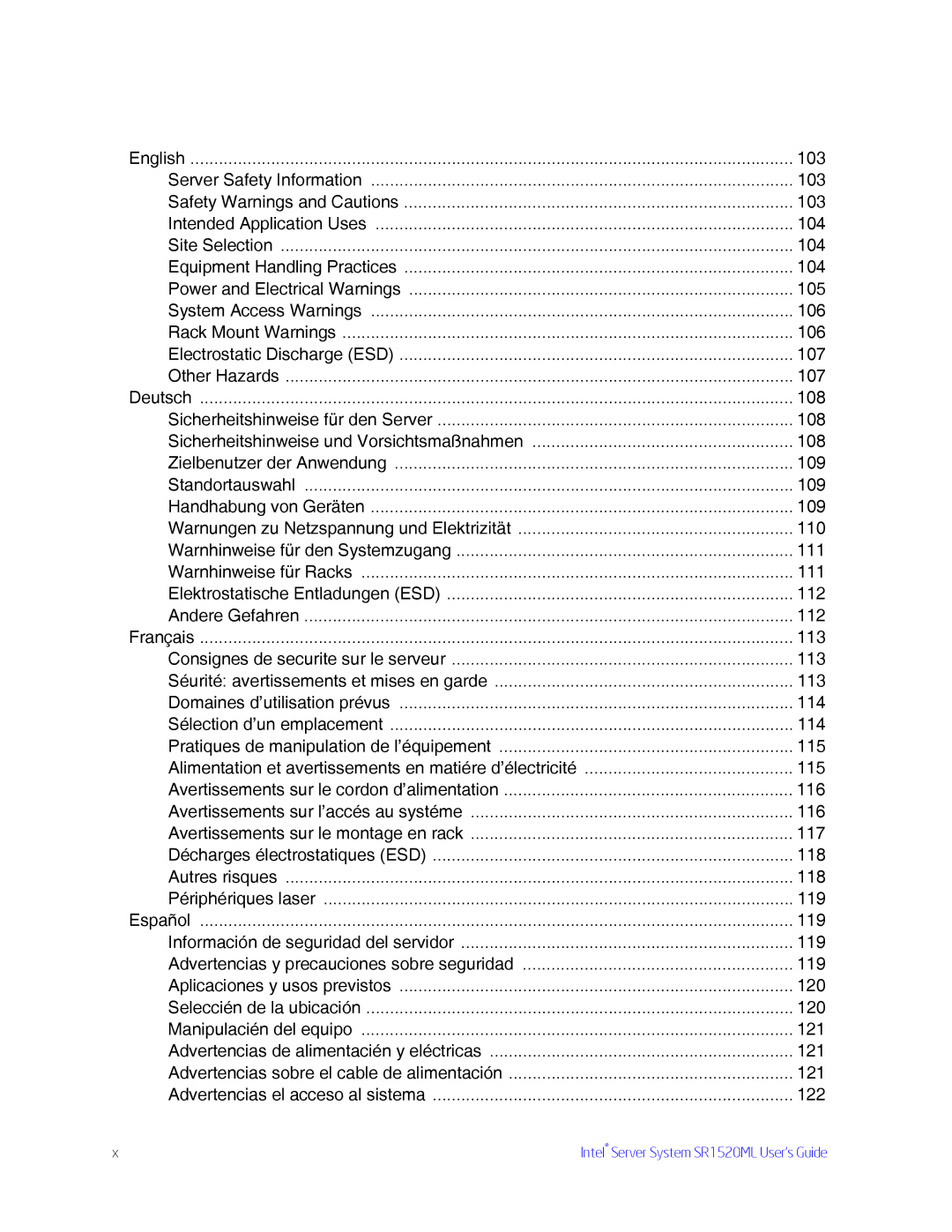 Intel manual Intel Server System SR1520ML User’s Guide 