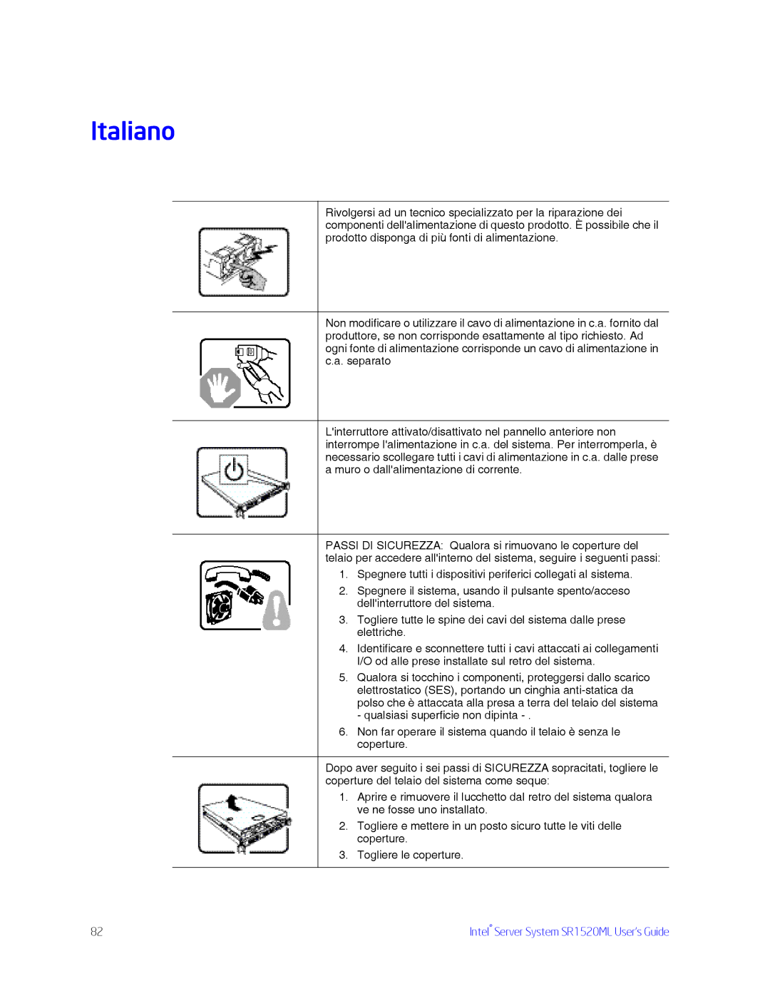 Intel SR1520ML manual Italiano 