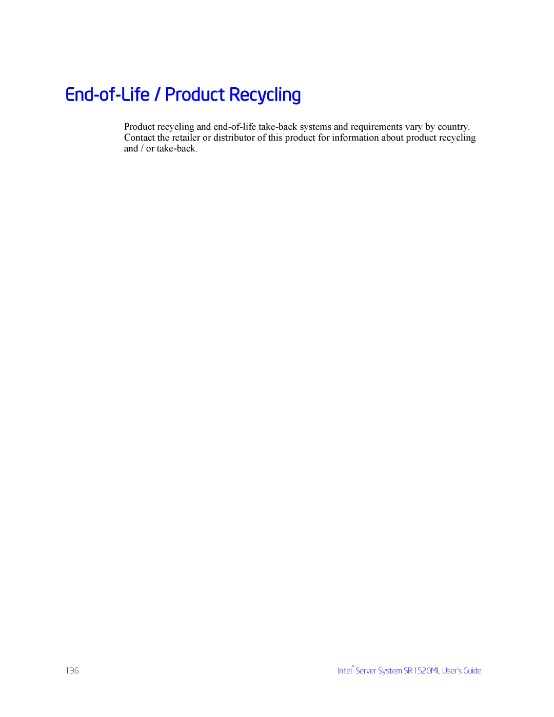 Intel SR1520ML manual End-of-Life / Product Recycling 