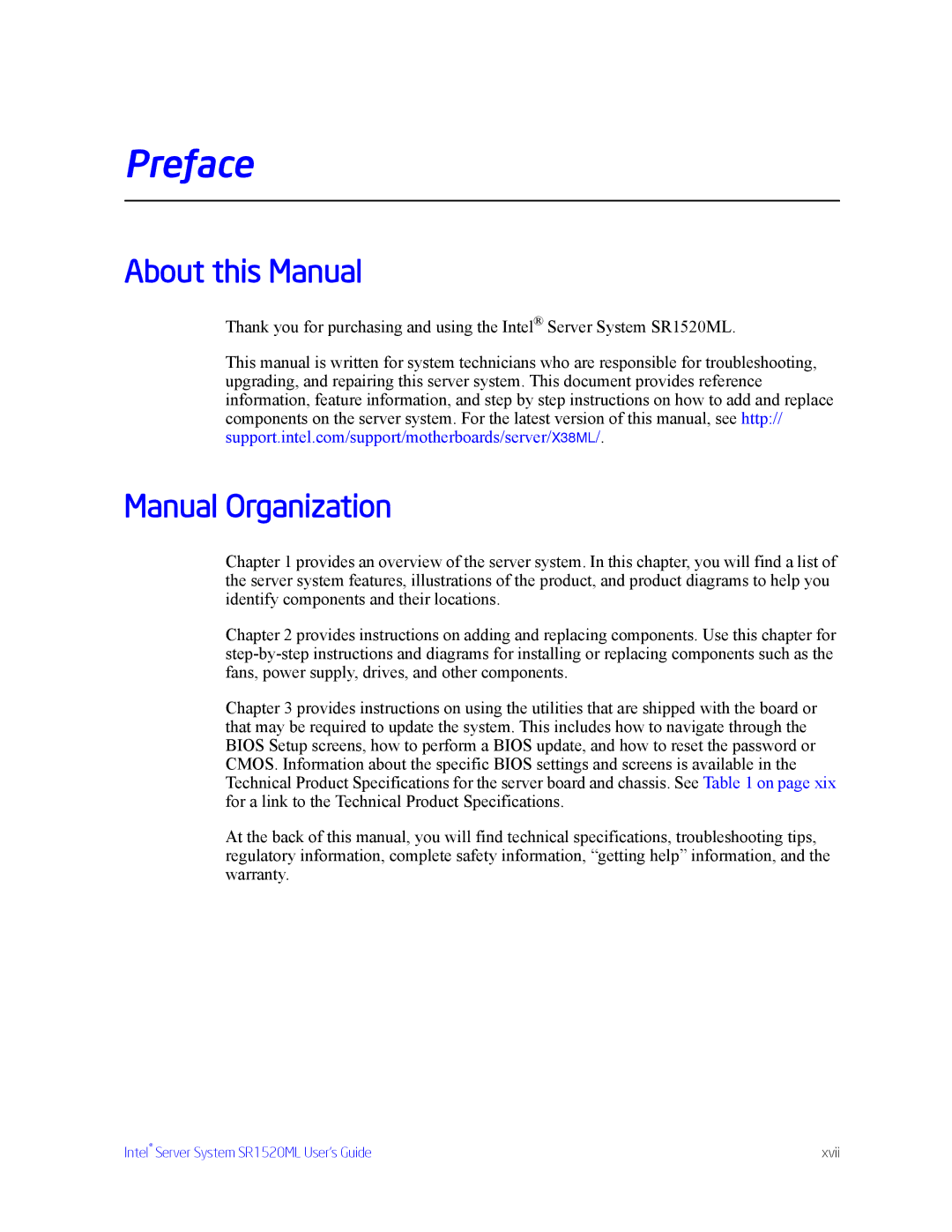 Intel SR1520ML manual About this Manual, Manual Organization 