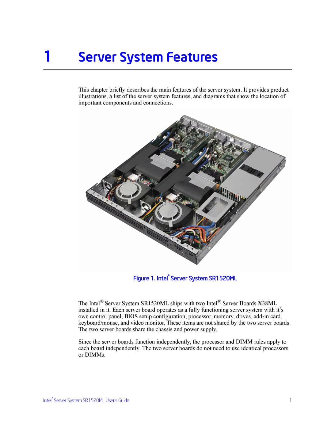 Intel SR1520ML manual Server System Features 