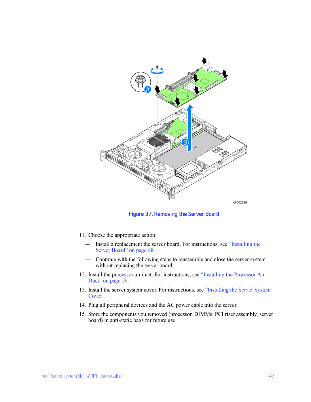 Intel SR1520ML manual Removing the Server Board 
