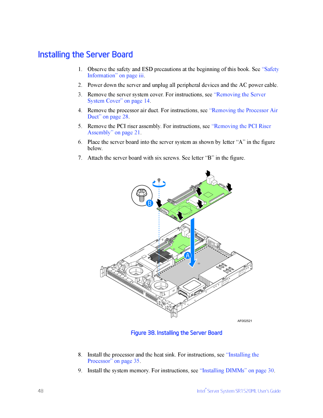 Intel SR1520ML manual Installing the Server Board 