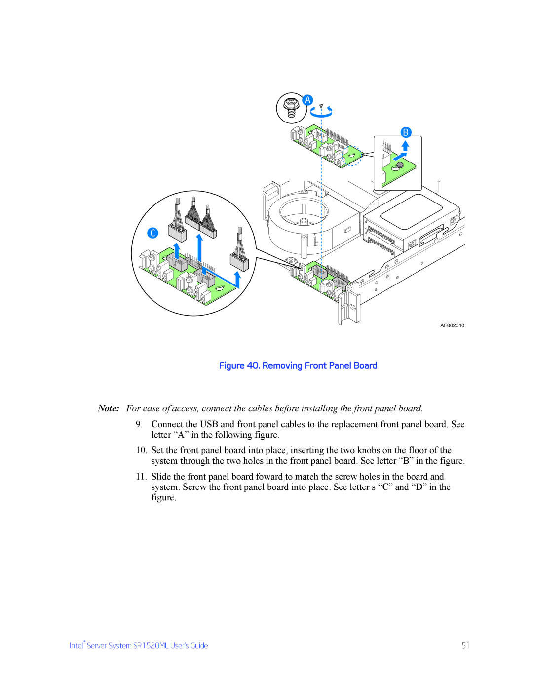 Intel SR1520ML manual Removing Front Panel Board 