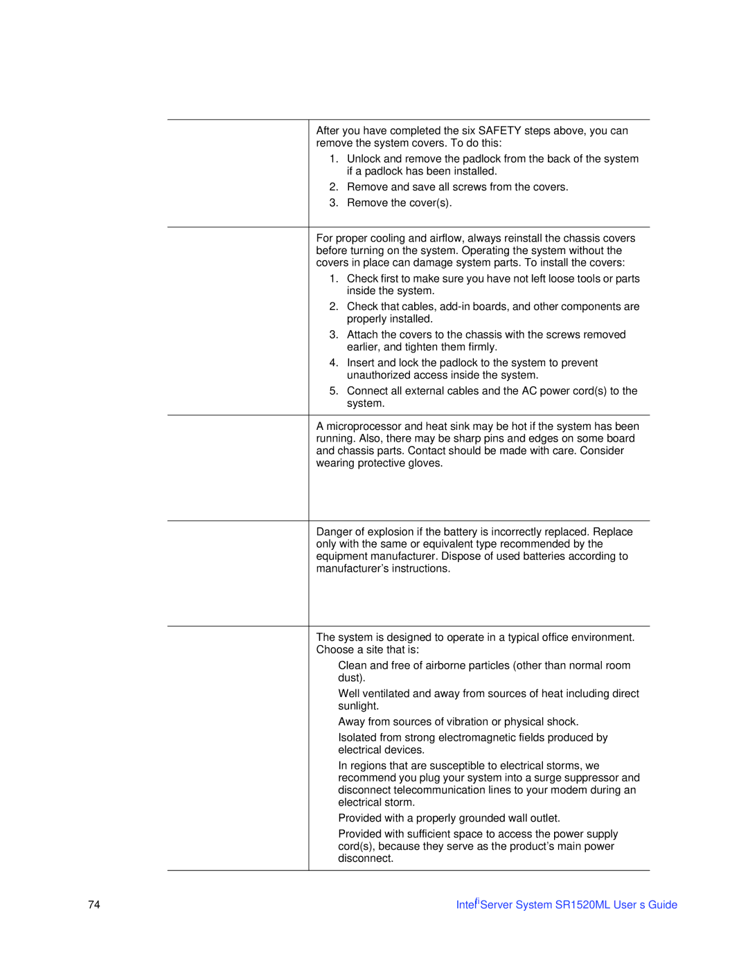 Intel manual Intel Server System SR1520ML User’s Guide 