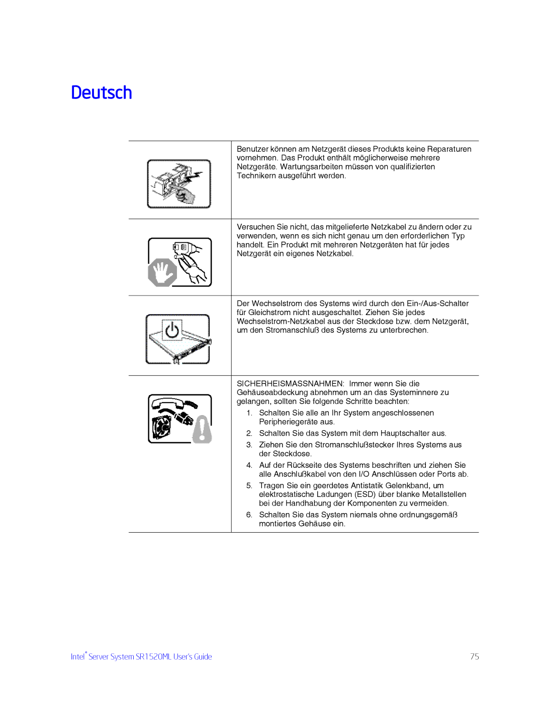 Intel SR1520ML manual Deutsch 