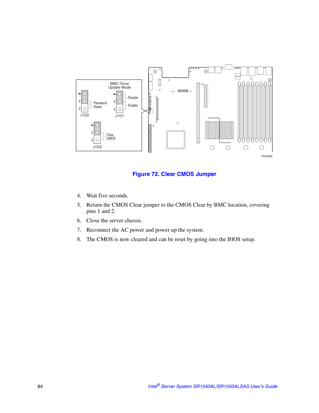 Intel SR1550ALSAS manual Clear Cmos Jumper 