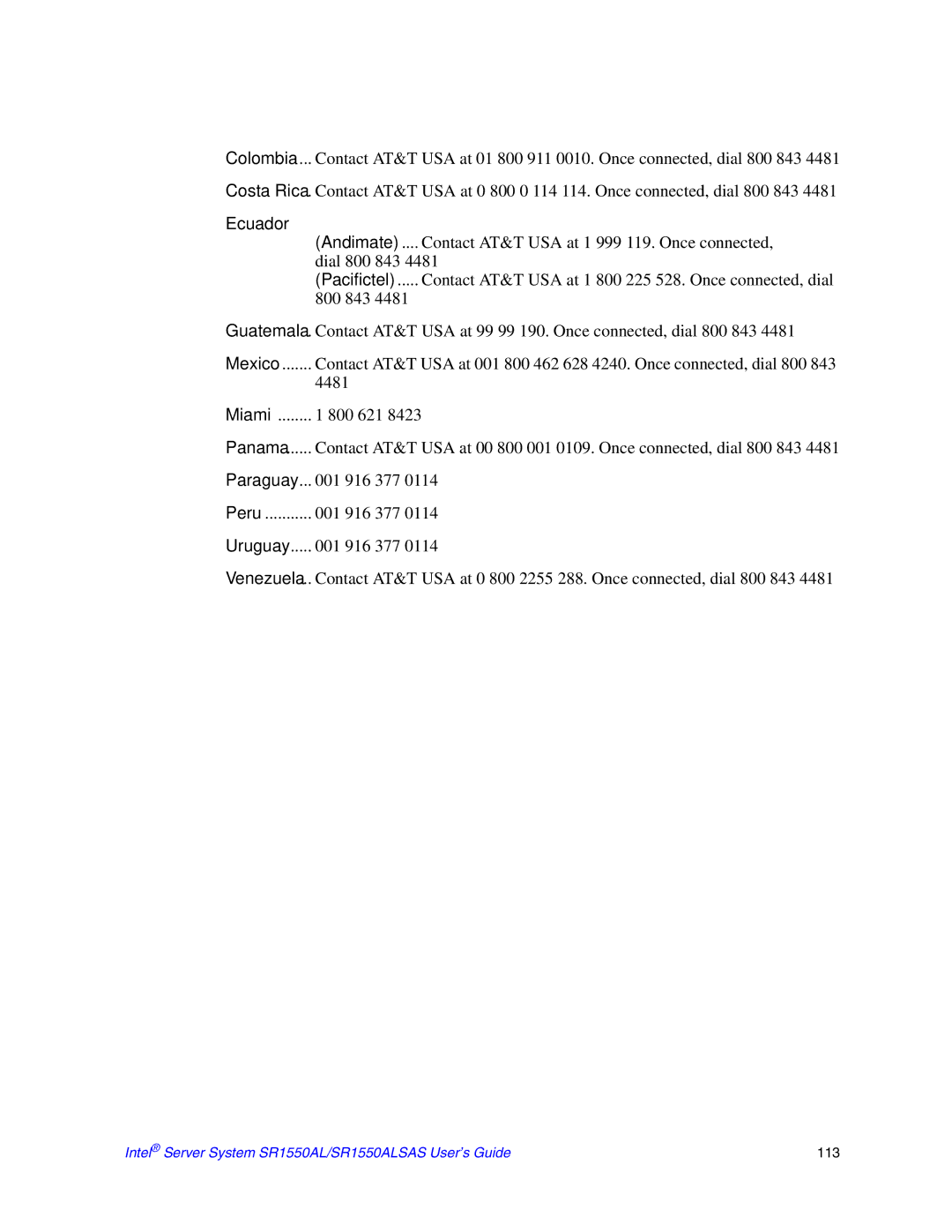 Intel SR1550ALSAS manual Panama 