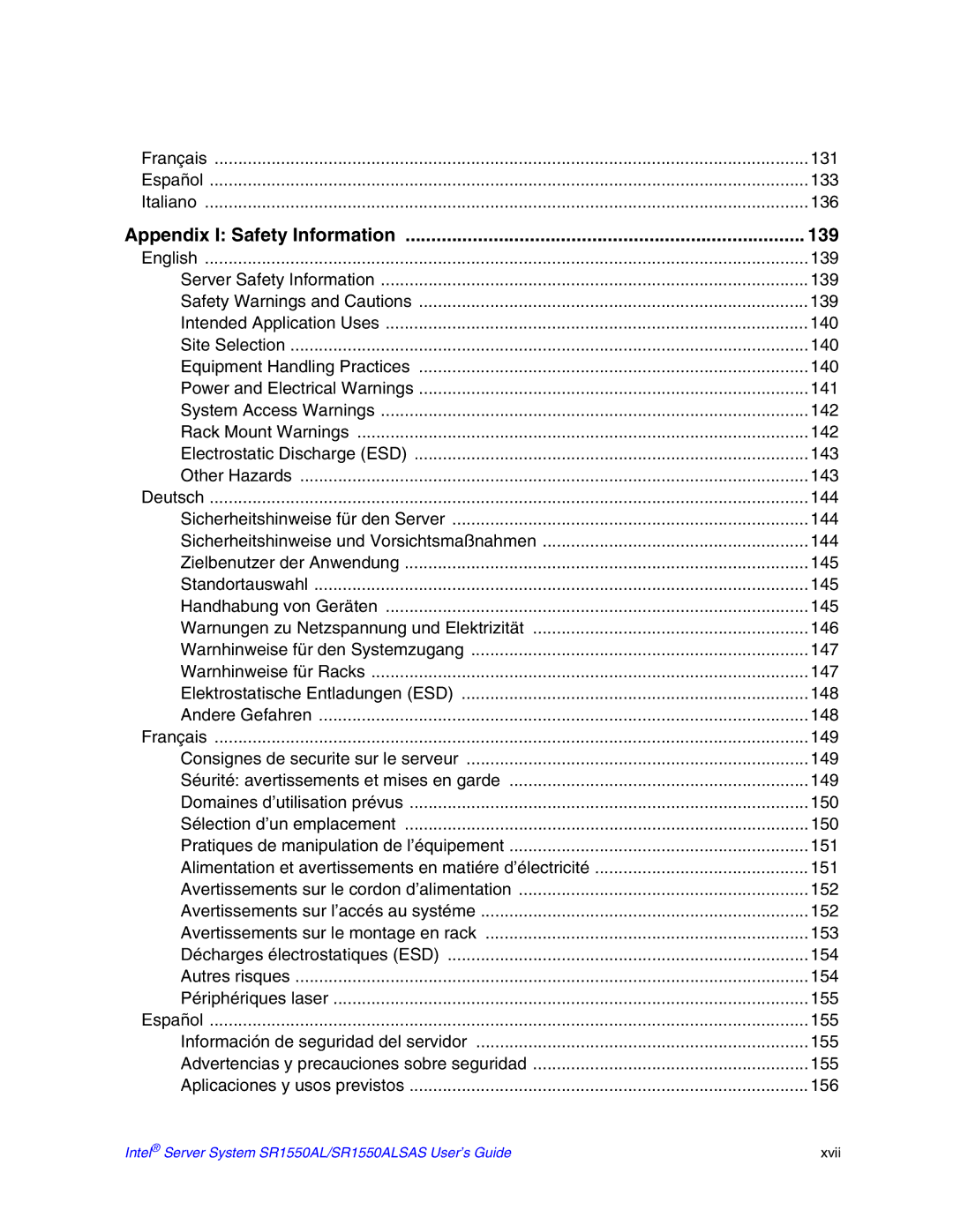 Intel SR1550ALSAS manual Appendix I Safety Information 