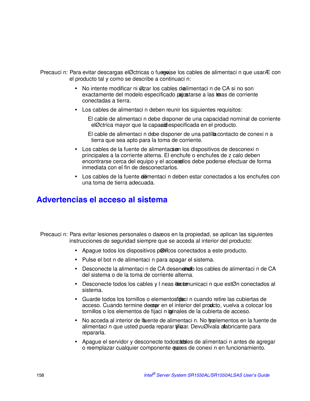 Intel SR1550ALSAS manual Advertencias el acceso al sistema 