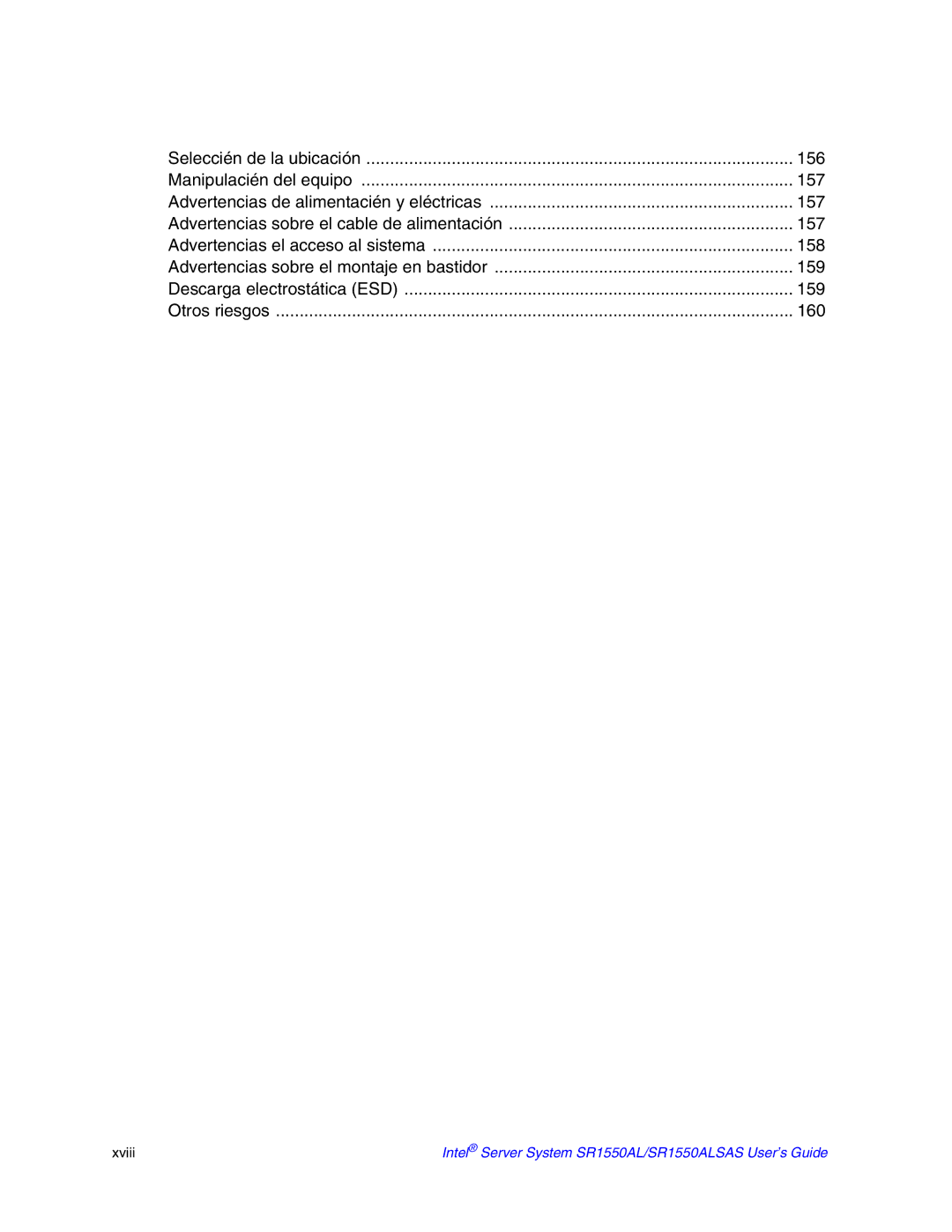 Intel SR1550ALSAS manual Xviii 