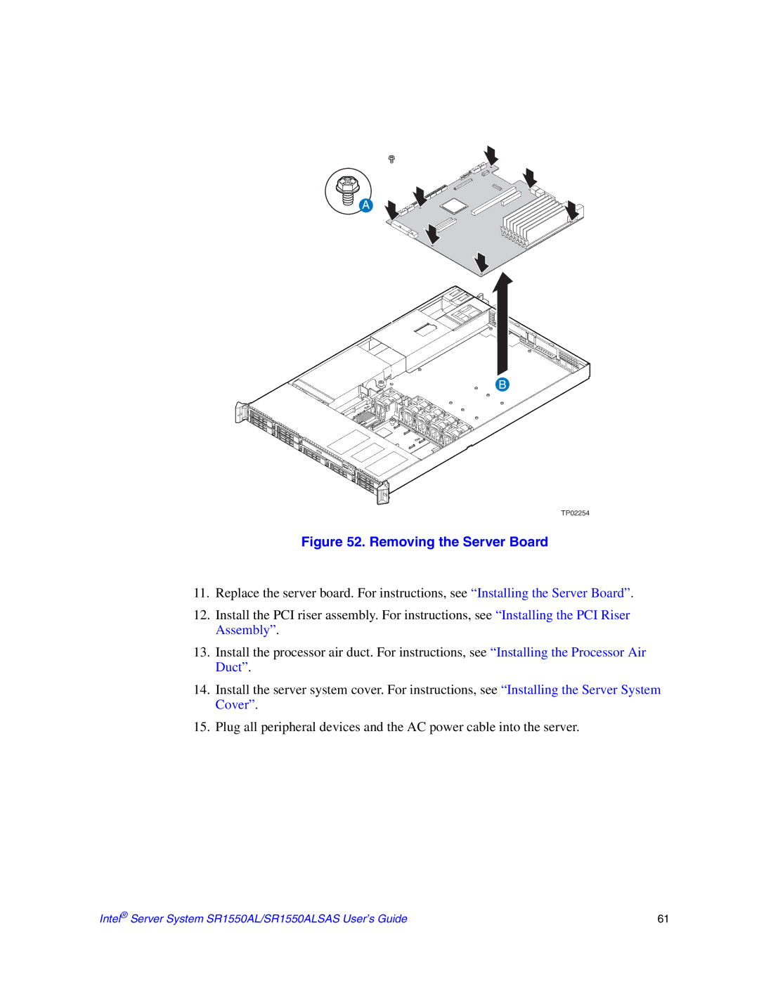 Intel SR1550ALSAS manual Removing the Server Board 