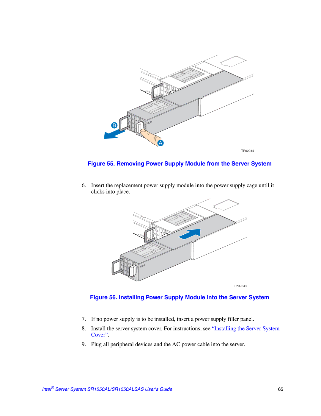 Intel SR1550ALSAS manual Removing Power Supply Module from the Server System 