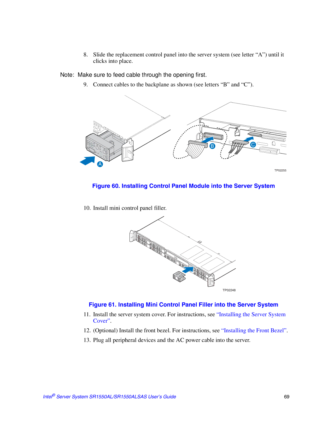 Intel SR1550ALSAS manual Installing Control Panel Module into the Server System 