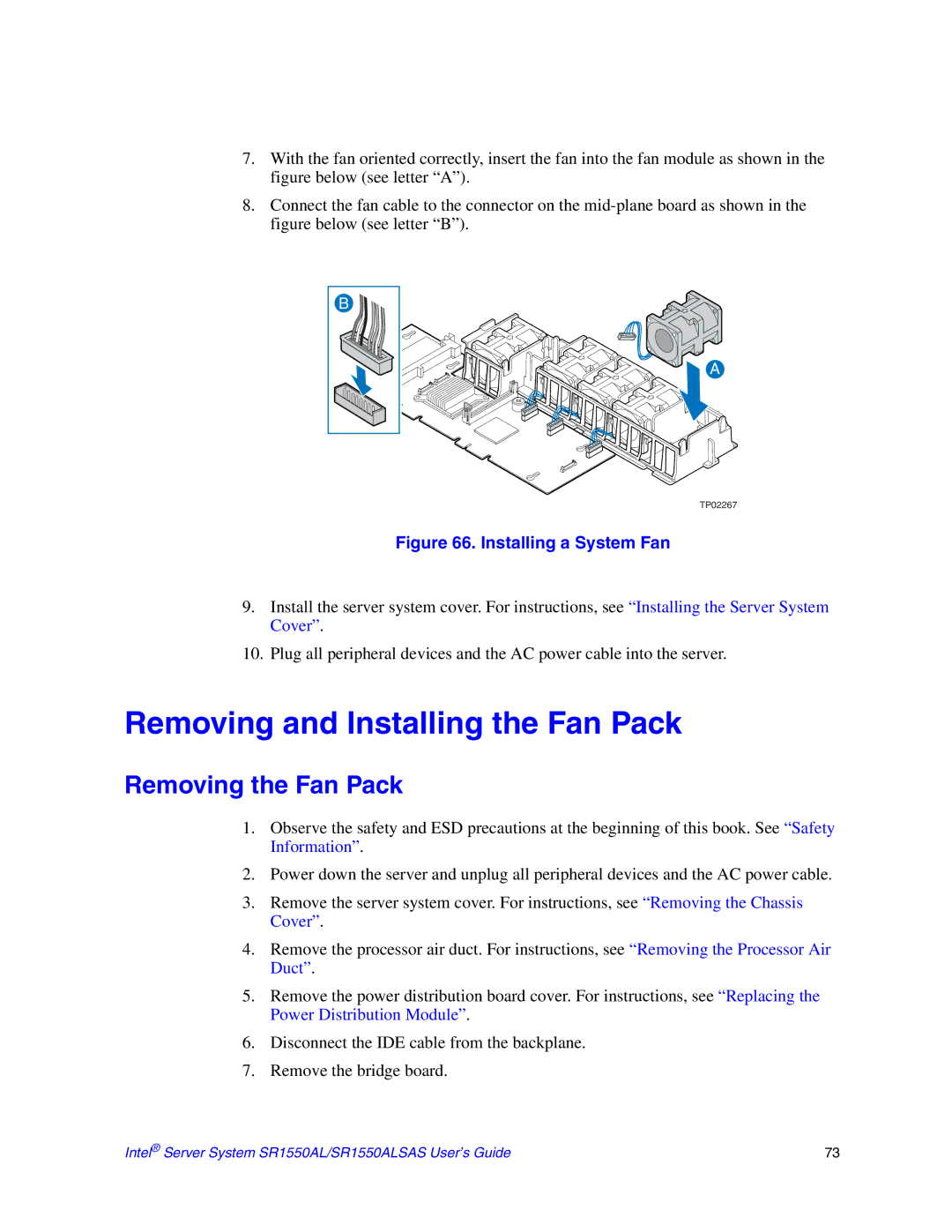 Intel SR1550ALSAS manual Removing and Installing the Fan Pack, Removing the Fan Pack 