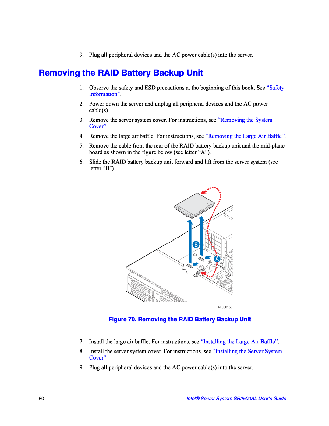Intel SR2500AL manual Removing the RAID Battery Backup Unit 