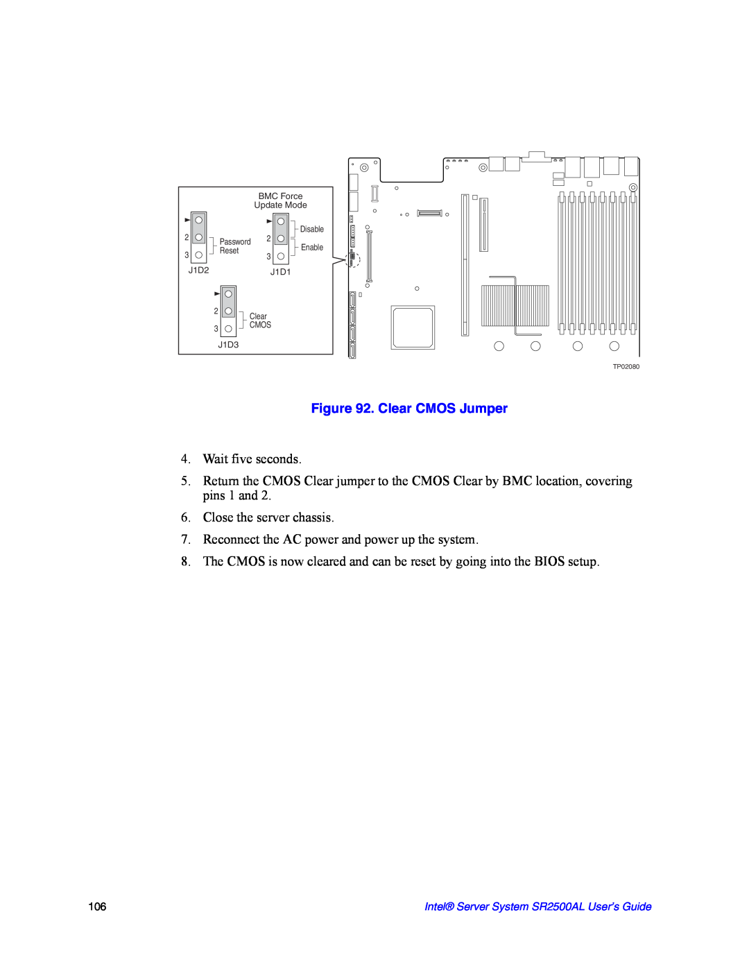 Intel SR2500AL manual Clear CMOS Jumper 