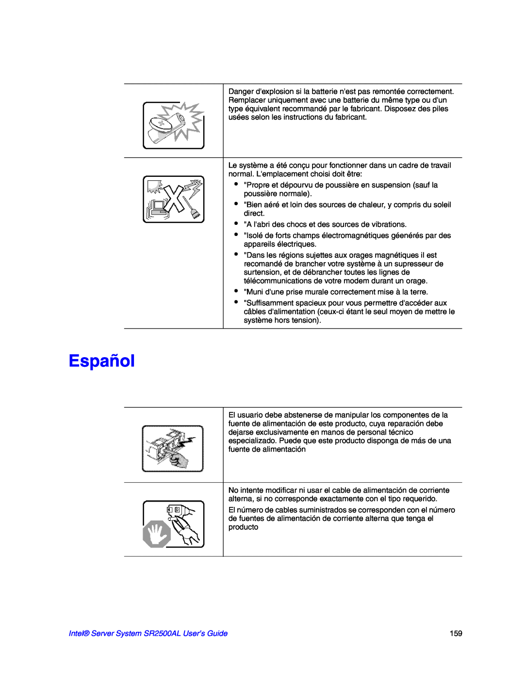 Intel manual Español, Intel Server System SR2500AL User’s Guide 