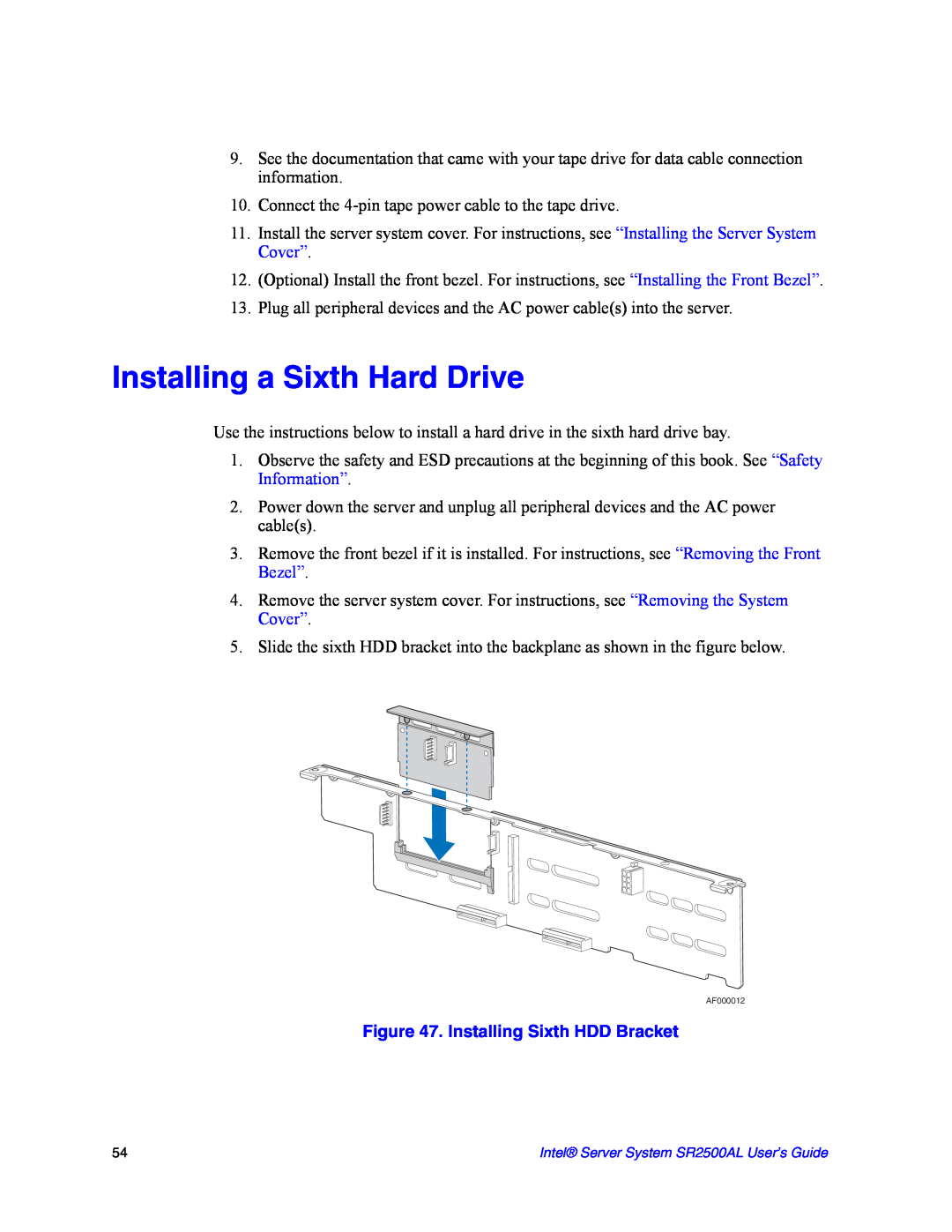 Intel SR2500AL manual Installing a Sixth Hard Drive, Installing Sixth HDD Bracket 
