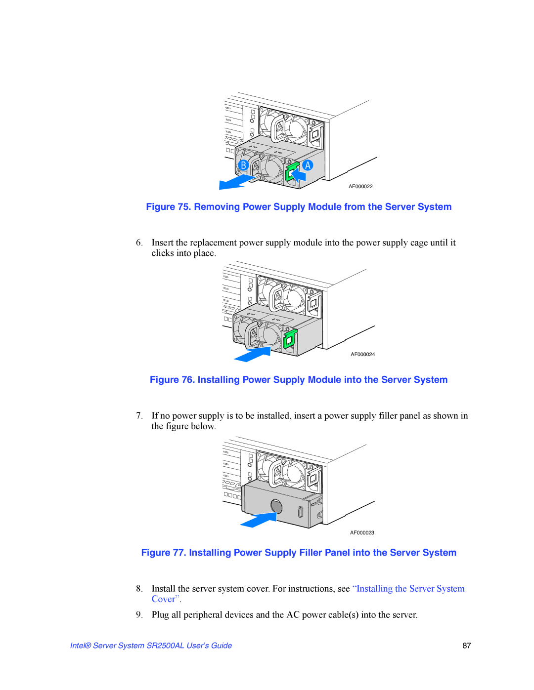 Intel SR2500AL manual Removing Power Supply Module from the Server System 