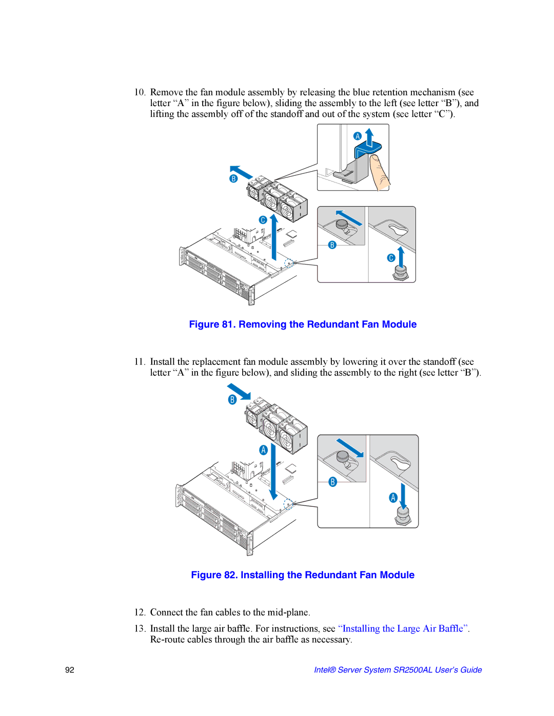 Intel SR2500AL manual Removing the Redundant Fan Module 