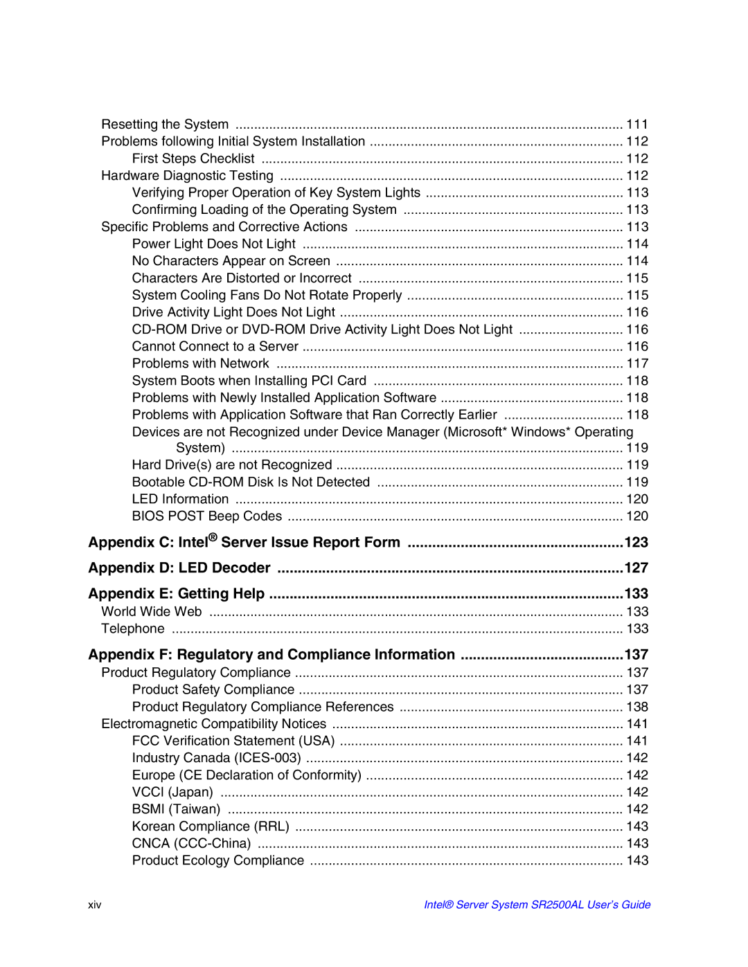 Intel SR2500AL manual Appendix F Regulatory and Compliance Information 137 