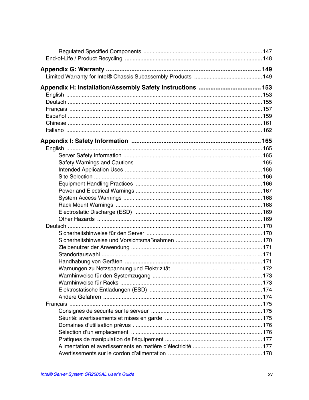 Intel SR2500AL manual Appendix G Warranty 