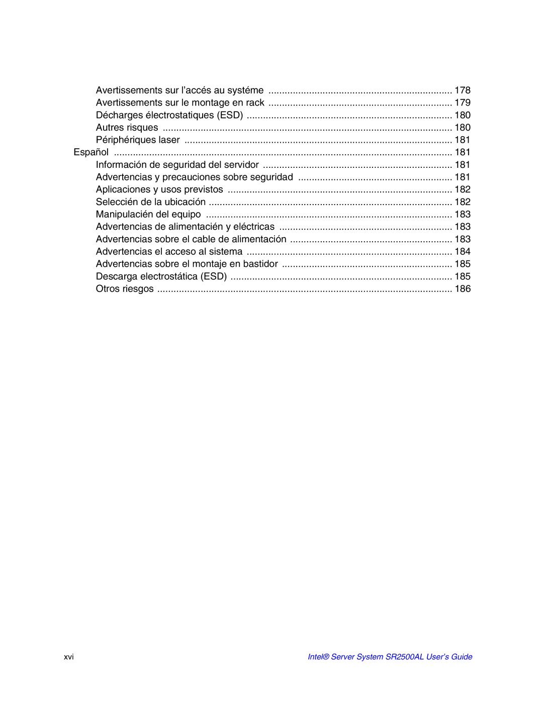 Intel SR2500AL manual Xvi 