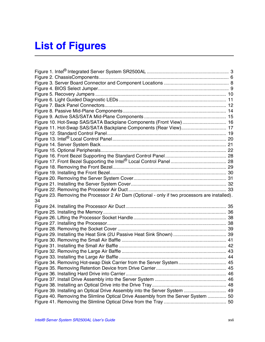 Intel manual List of Figures, Intel Integrated Server System SR2500AL 