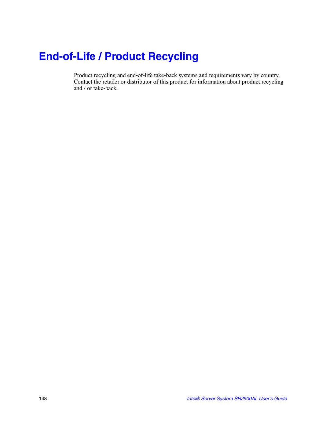 Intel SR2500AL manual End-of-Life / Product Recycling 