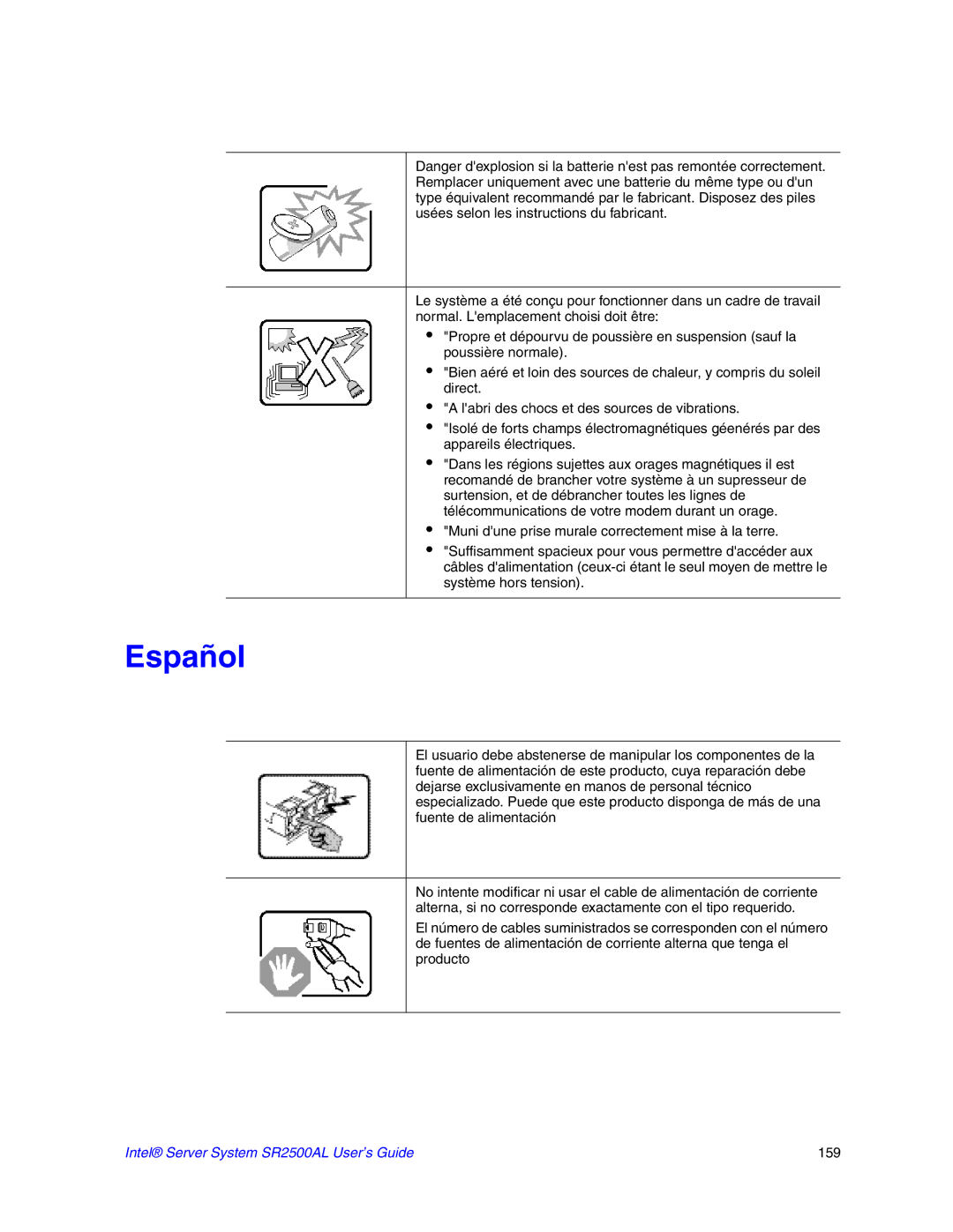 Intel manual Español, Intel Server System SR2500AL User’s Guide 159 