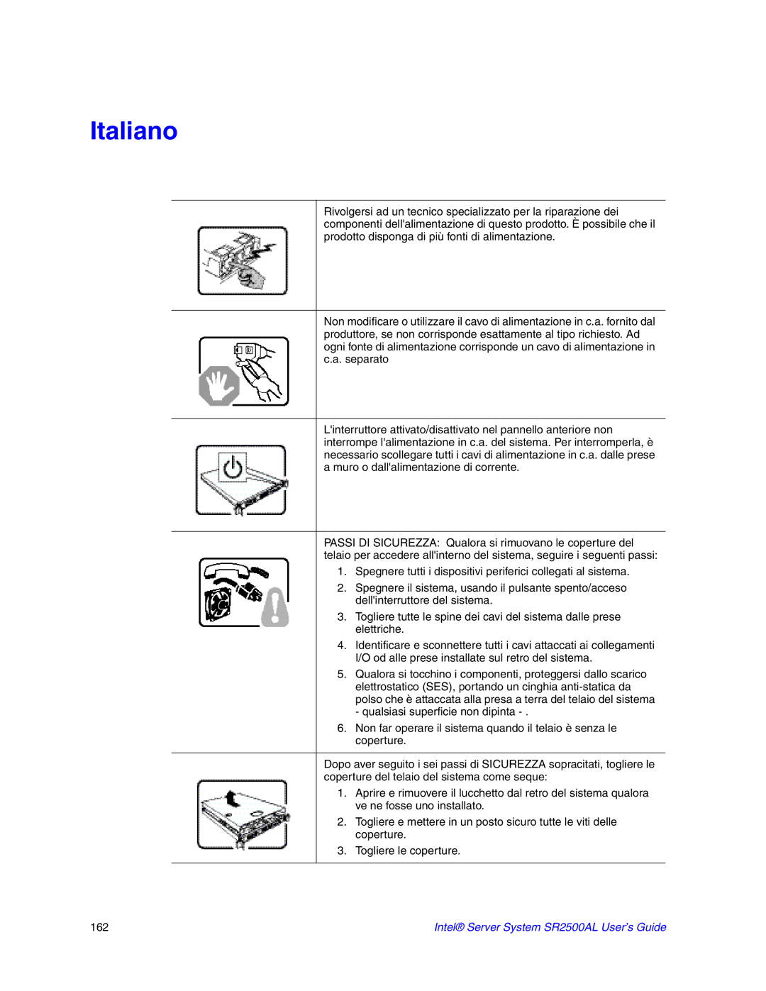 Intel SR2500AL manual Italiano 