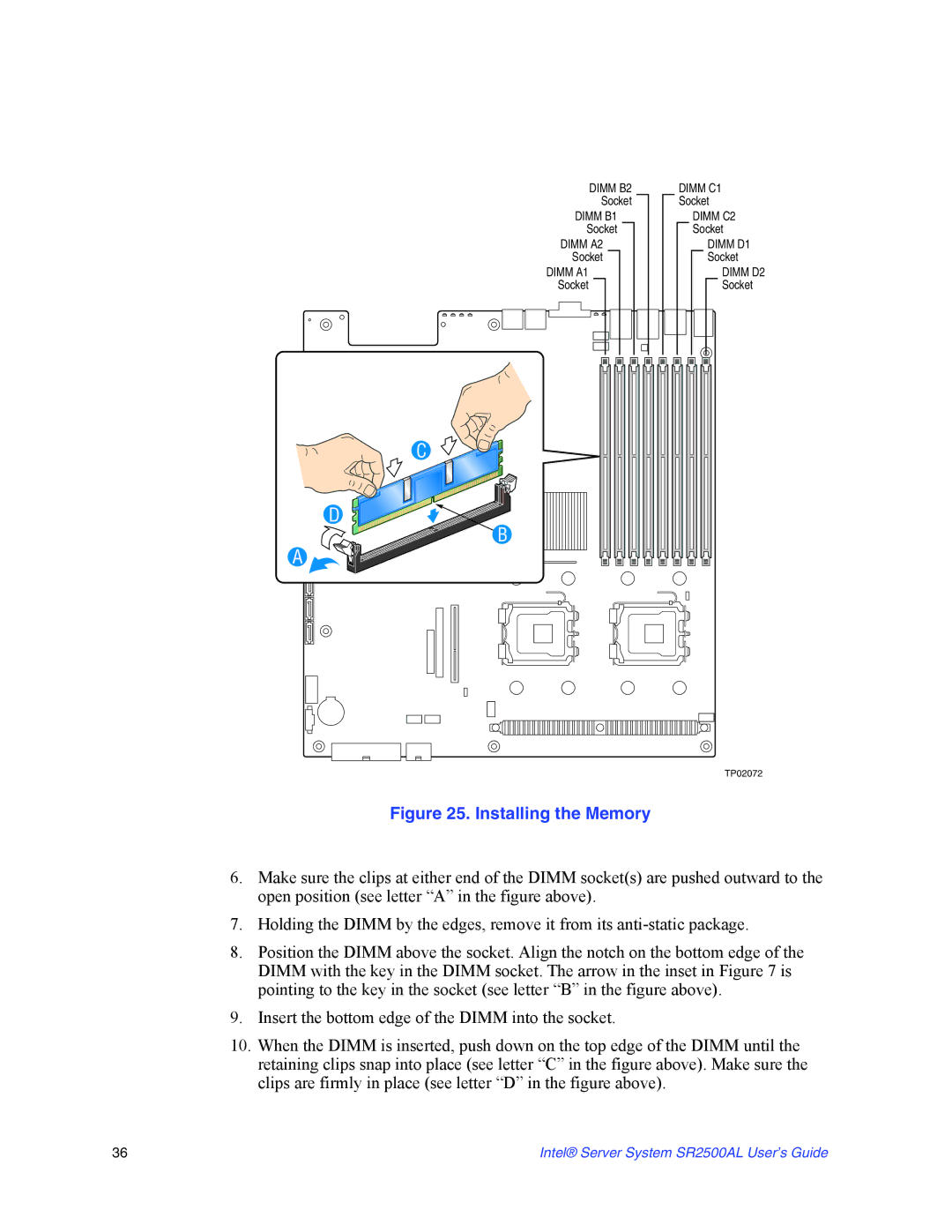 Intel SR2500AL manual Installing the Memory 