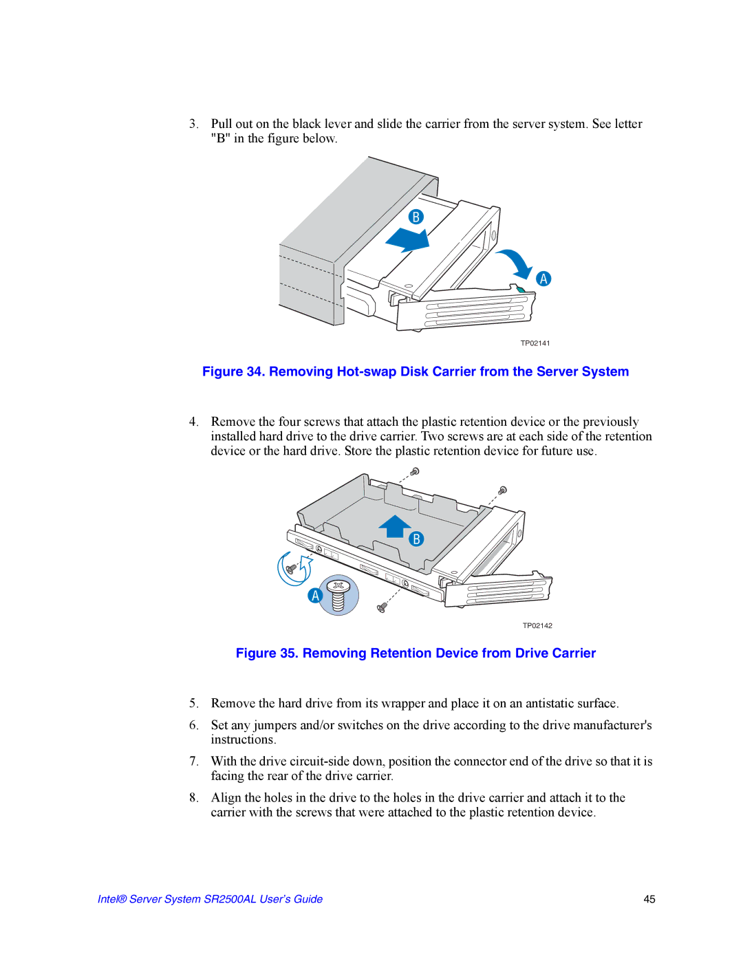 Intel SR2500AL manual Removing Hot-swap Disk Carrier from the Server System 