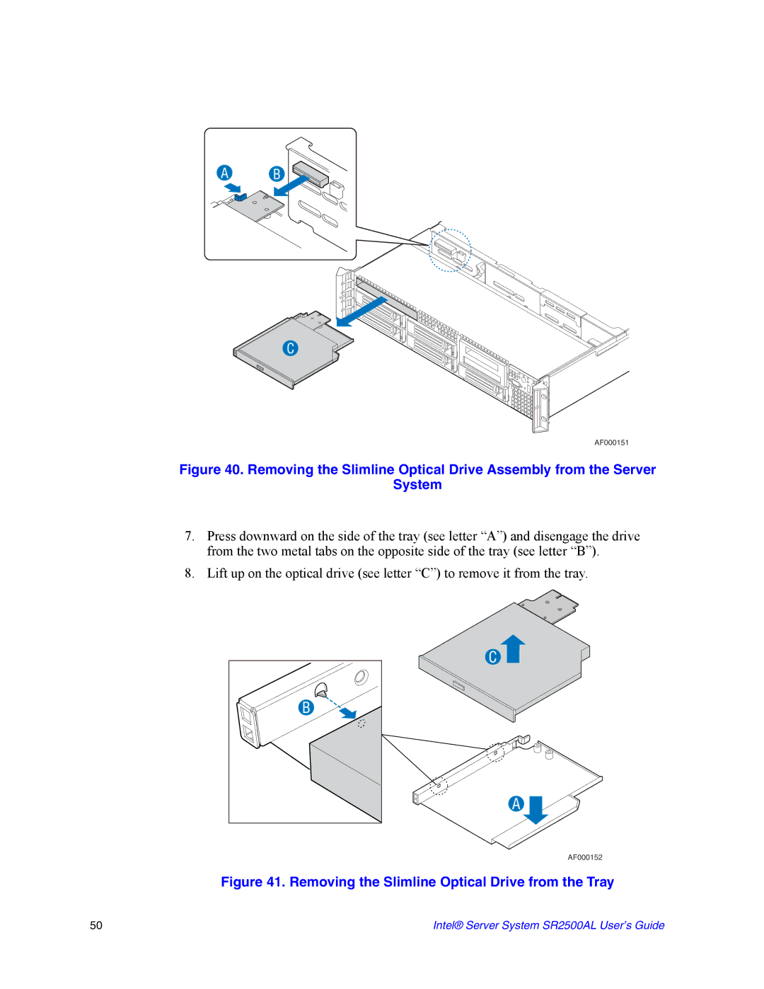 Intel SR2500AL manual Removing the Slimline Optical Drive from the Tray 