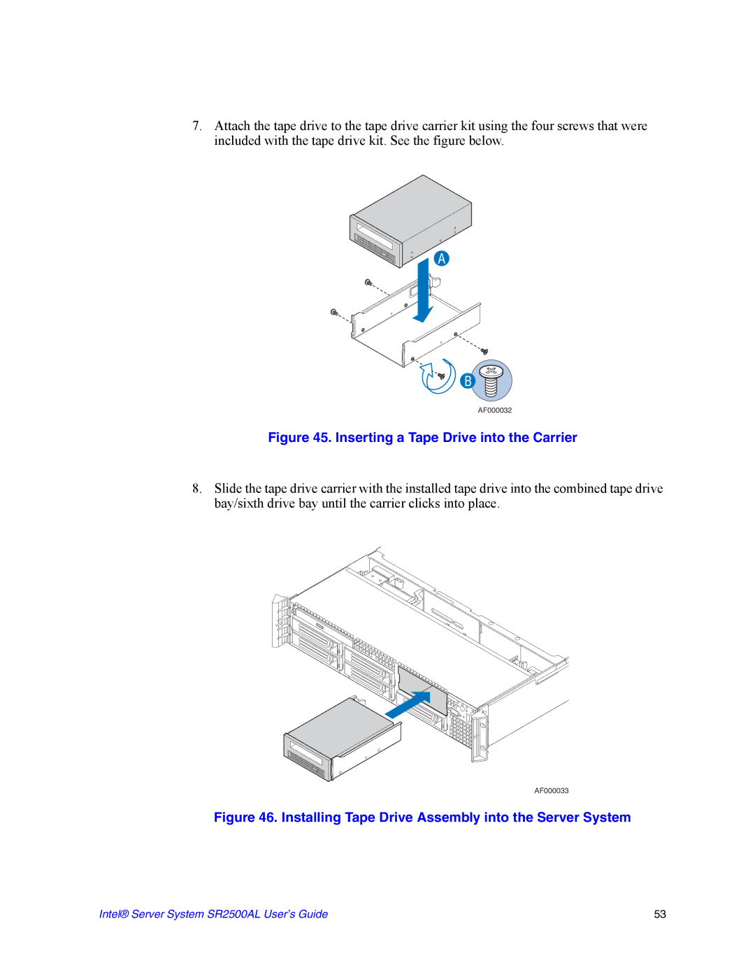 Intel SR2500AL manual Inserting a Tape Drive into the Carrier 