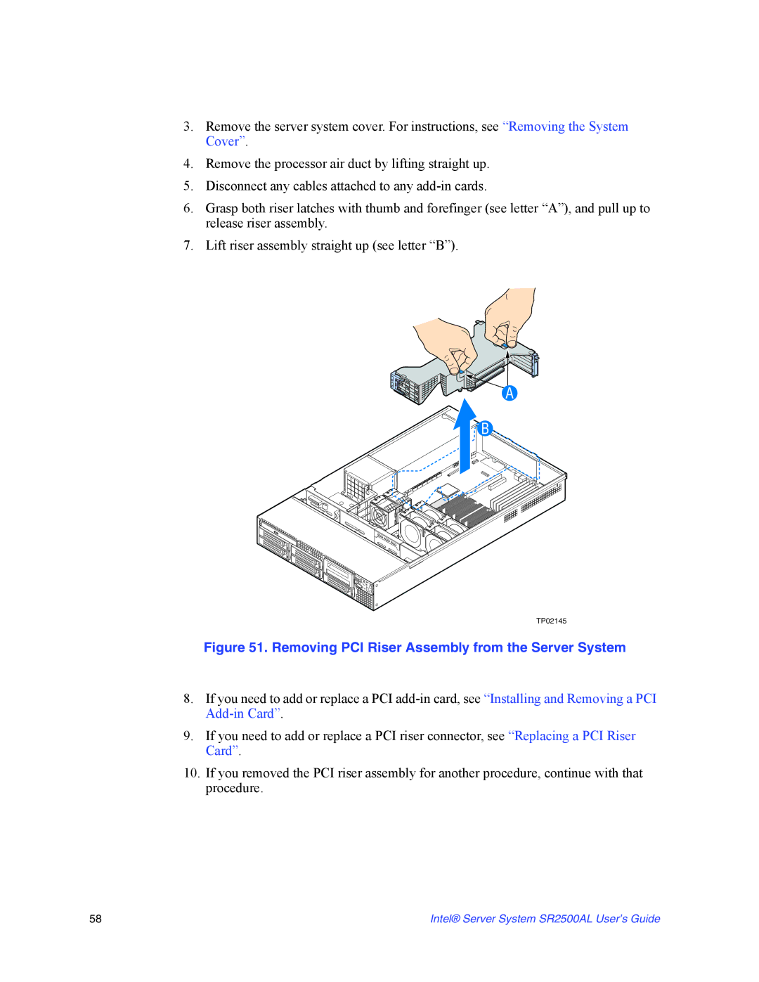 Intel SR2500AL manual Removing PCI Riser Assembly from the Server System 