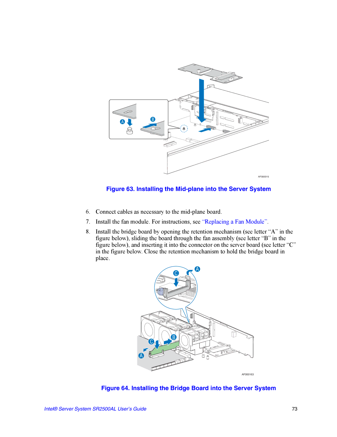 Intel SR2500AL manual Installing the Mid-plane into the Server System 