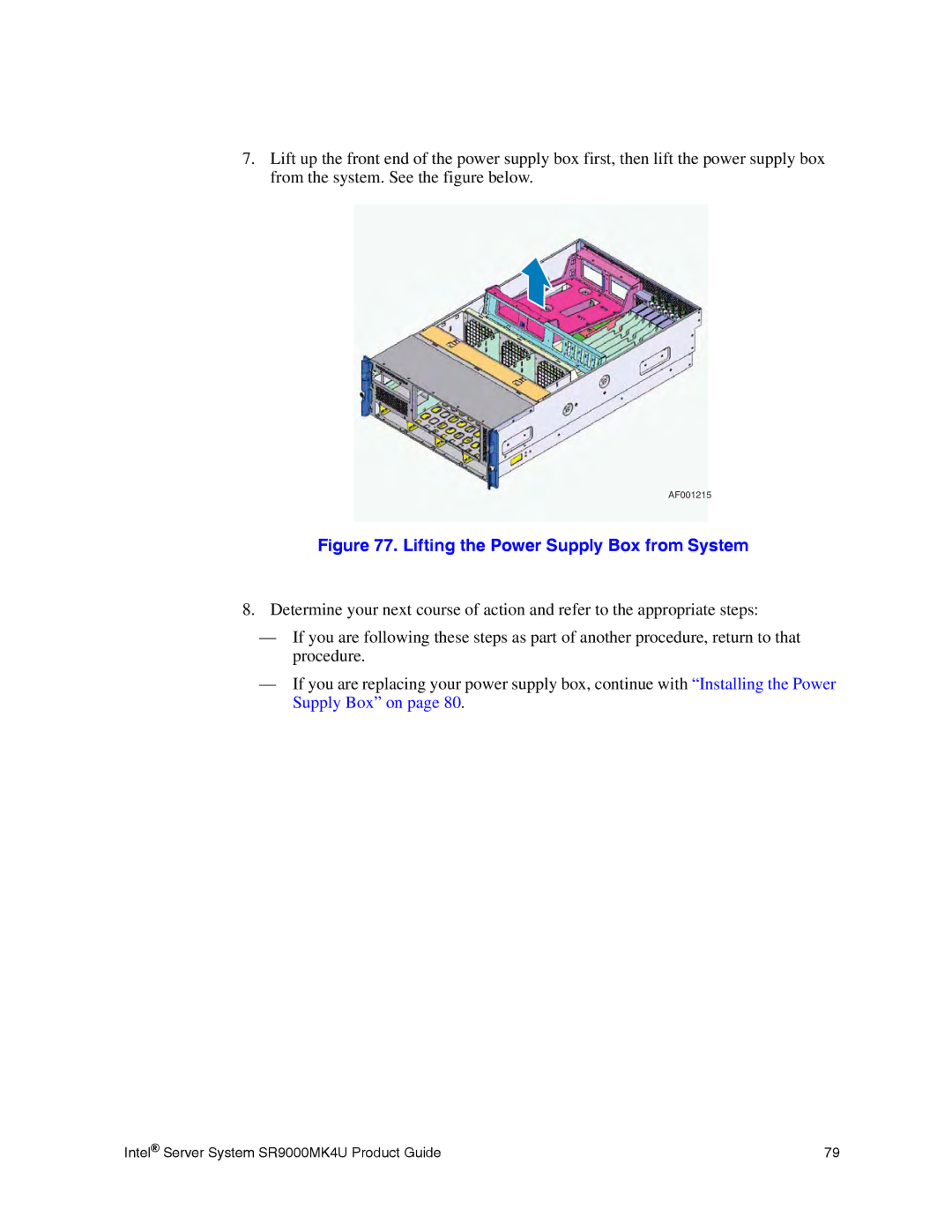 Intel SR9000MK4U manual Lifting the Power Supply Box from System 