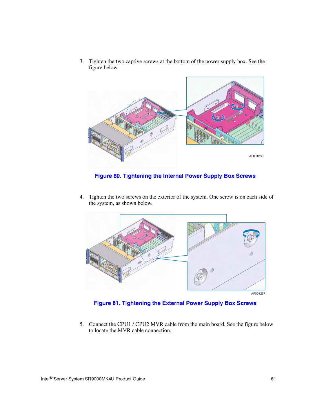 Intel SR9000MK4U manual Tightening the Internal Power Supply Box Screws 