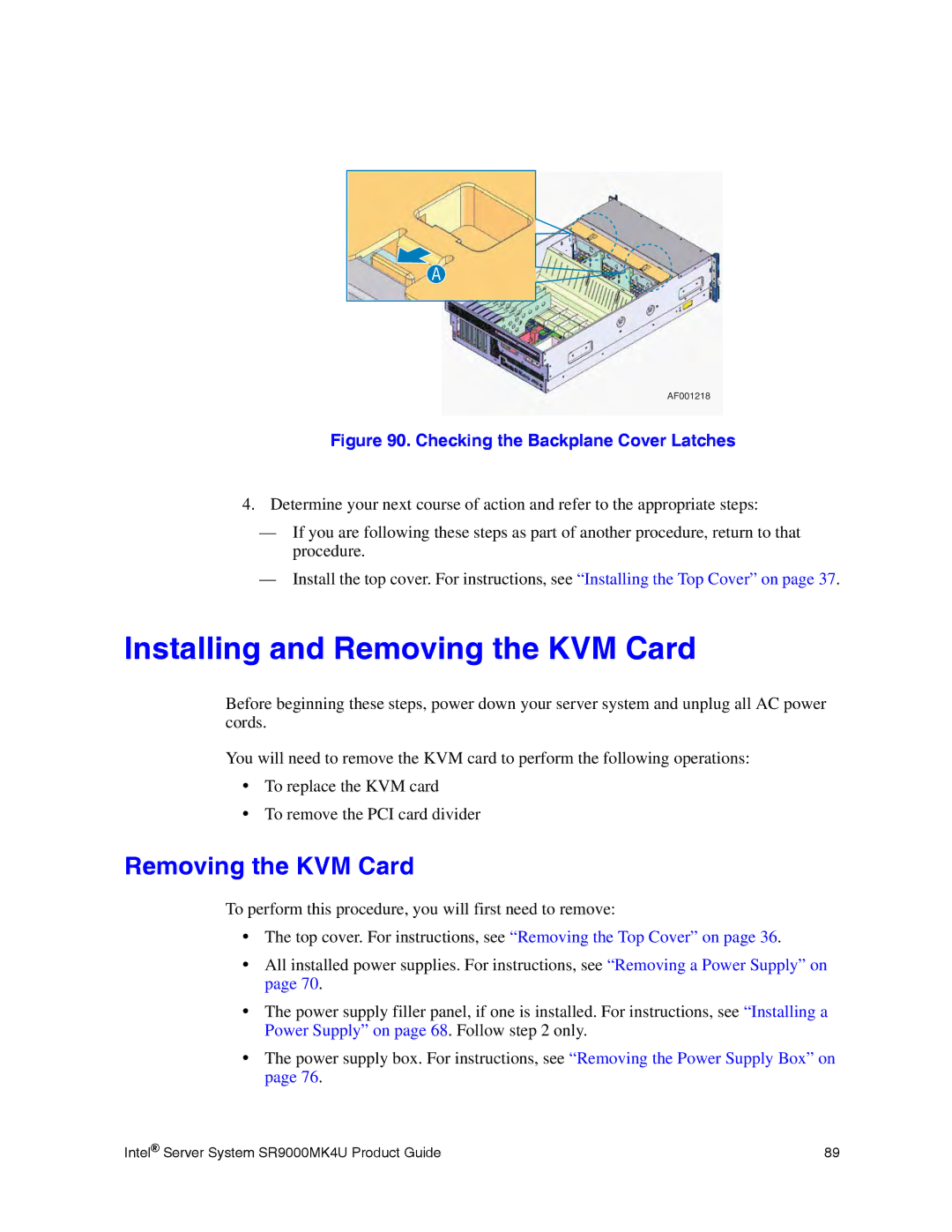 Intel SR9000MK4U manual Installing and Removing the KVM Card 