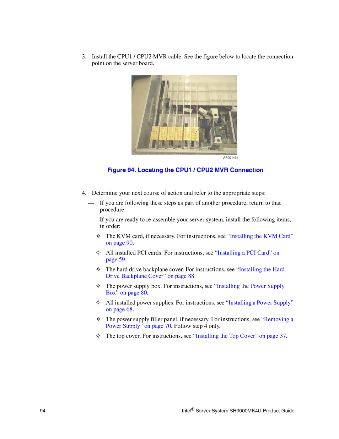 Intel SR9000MK4U manual Locating the CPU1 / CPU2 MVR Connection 