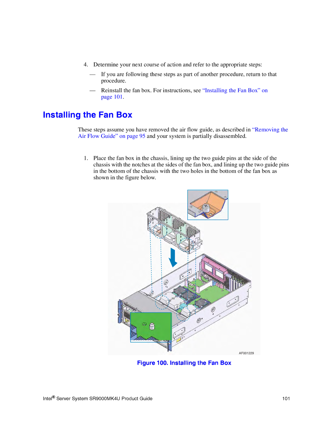 Intel SR9000MK4U manual Installing the Fan Box 