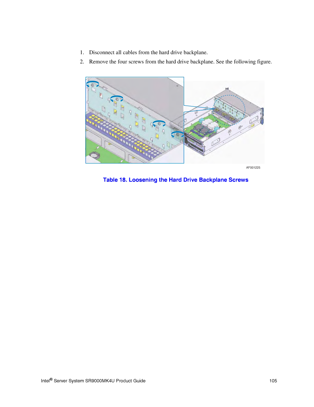 Intel SR9000MK4U manual Loosening the Hard Drive Backplane Screws 