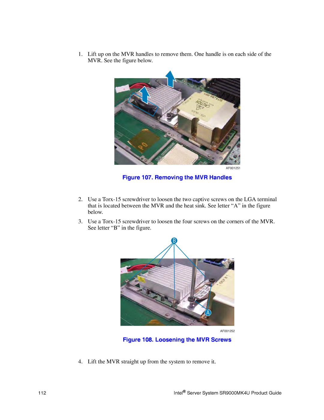 Intel SR9000MK4U manual Removing the MVR Handles 