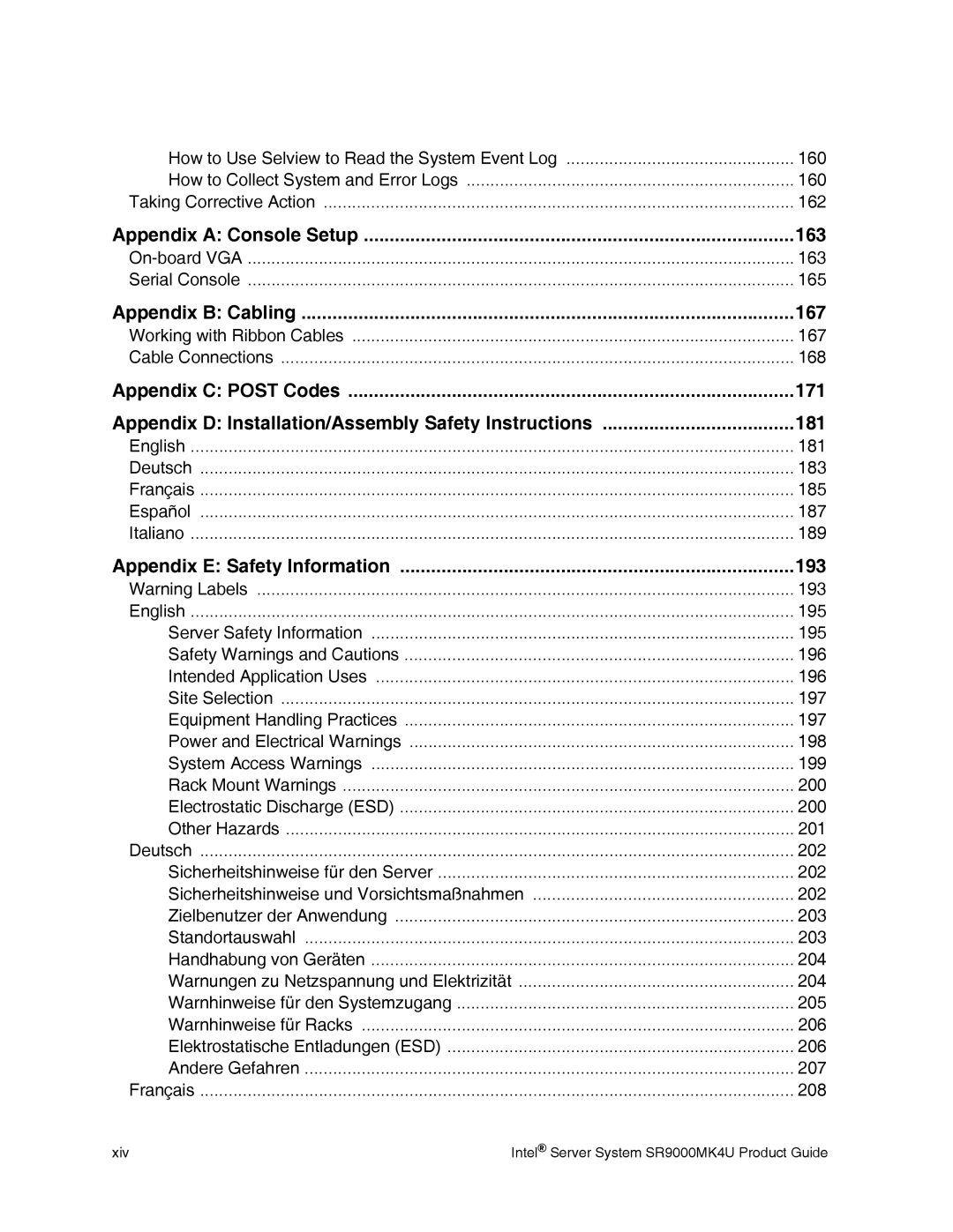 Intel SR9000MK4U manual Appendix a Console Setup 163 